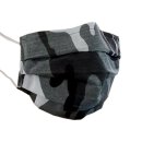 Mundbedeckung Camouflage schwarz-grau 100 % Baumwolle mit Nasenbügel (Aus hygienischen Gründen ist eine Rücknahme ausgeschlossen!)